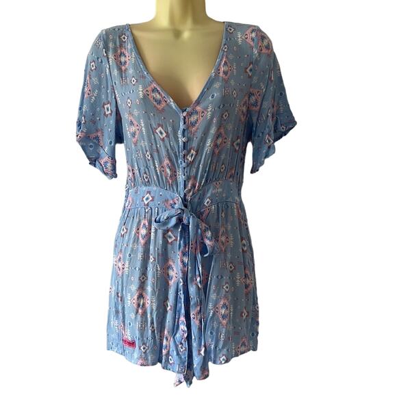 Simply Southern S Blue Aztec Print Cotton Romper NWT Summer Lightweight - Picture 1 of 12